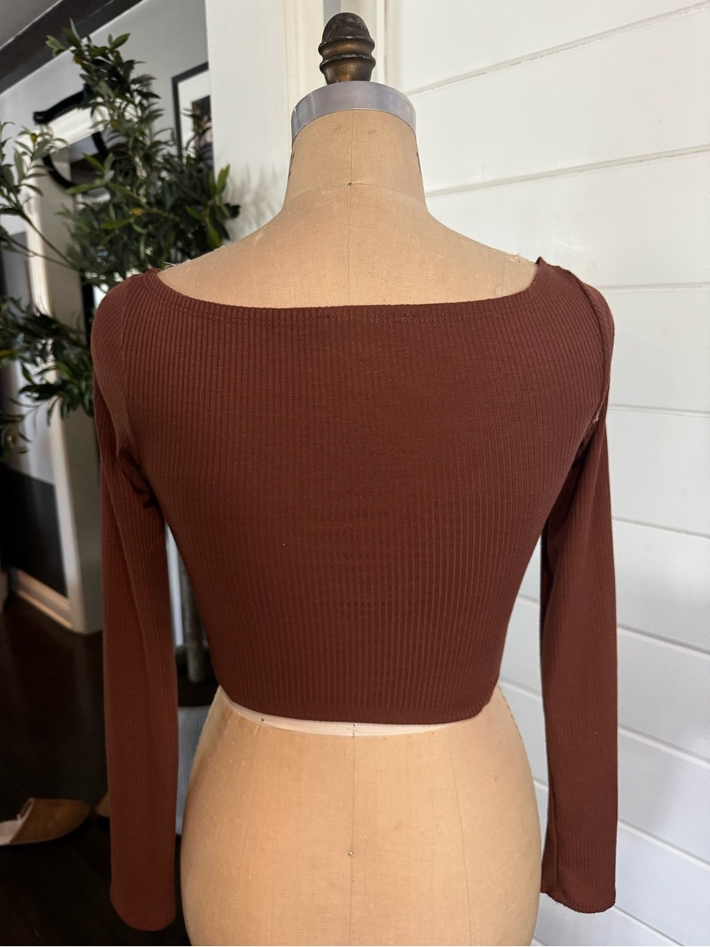 Urban Outfitters Brown Ribbed Long-Sleeve Crop Top